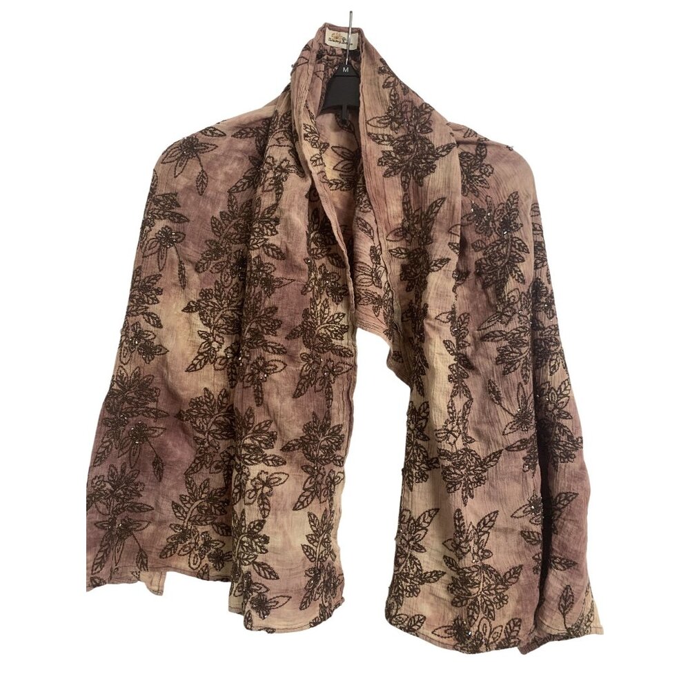Tommy Bahama Embroidered Beaded Scarf 25X56 Brown Casual‎